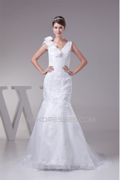 Wonderful Lace Organza Taffeta Mermaid/Trumpet Lace V-Neck Wedding Dresses 2030519