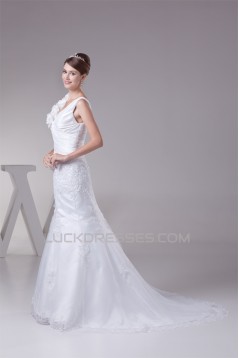 Wonderful Lace Organza Taffeta Mermaid/Trumpet Lace V-Neck Wedding Dresses 2030519