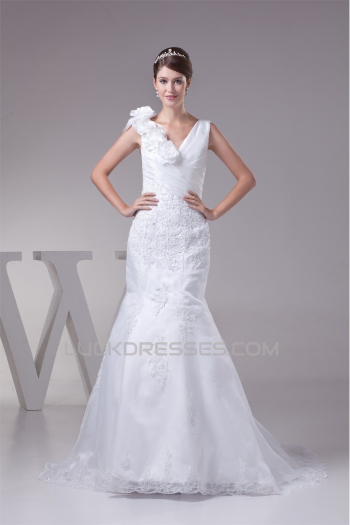 Wonderful Lace Organza Taffeta Mermaid/Trumpet Lace V-Neck Wedding Dresses 2030519