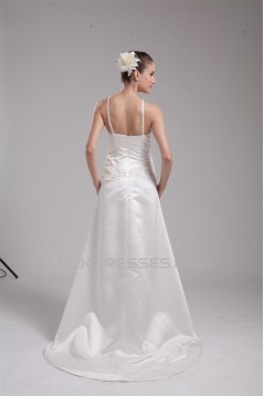 Wonderful Satin Sleeveless Halter A-Line Bead Wedding Dresses 2030522