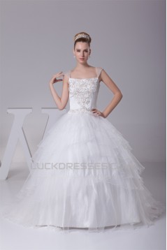 Wonderful Sleeveless Straps A-Line Satin Fine Netting Wedding Dresses 2030525