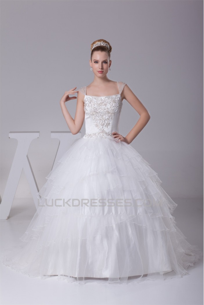 Wonderful Sleeveless Straps A-Line Satin Fine Netting Wedding Dresses 2030525