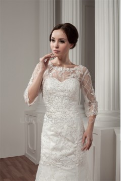3/4 Length Sleeve Satin Portrait A-Line Most Beautiful Beaded Lace Wedding Dresses 2030527