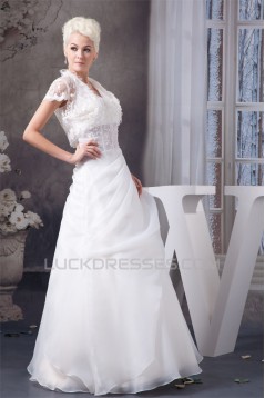 A-Line Halter Satin Lace Sleeveless Wedding Dresses with Jacket 2030532