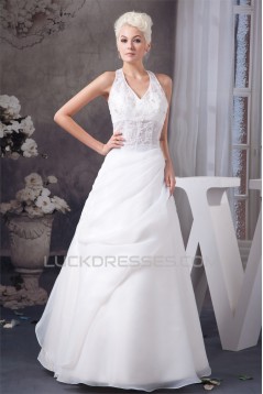 A-Line Halter Satin Lace Sleeveless Wedding Dresses with Jacket 2030532