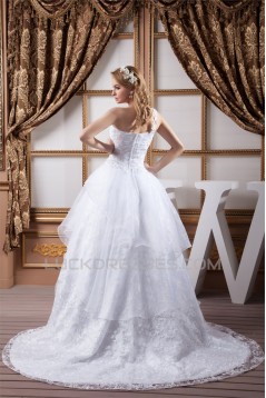 A-Line One-Shoulder Satin Sleeveless Lace Wedding Dresses 2030533