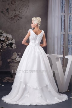 A-Line Satin Taffeta Sleeveless V-Neck Wedding Dresses 2030537