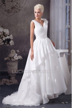 A-Line Satin Taffeta Sleeveless V-Neck Wedding Dresses 2030537