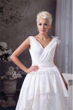 A-Line Satin Taffeta Sleeveless V-Neck Wedding Dresses 2030537