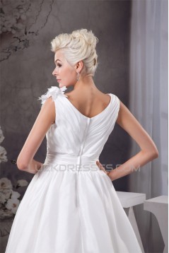 A-Line Satin Taffeta Sleeveless V-Neck Wedding Dresses 2030537