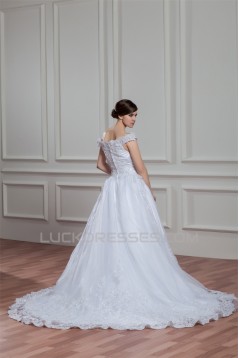 A-Line Sleeveless Off-the-Shoulder Satin Organza Lace Wedding Dresses 2030540