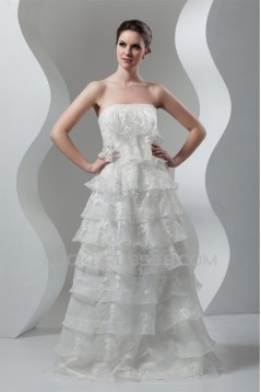 A-Line Sleeveless Satin Lace Organza Strapless Embellished Wedding Dresses 2030543