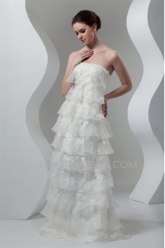 A-Line Sleeveless Satin Lace Organza Strapless Embellished Wedding Dresses 2030543