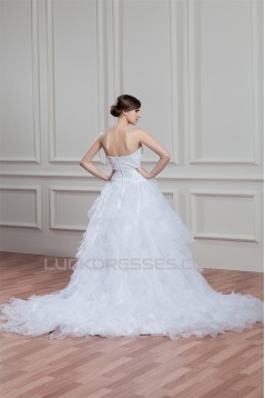 A-Line Sleeveless Satin Organza Soft Sweetheart Beaded Wedding Dresses 2030544