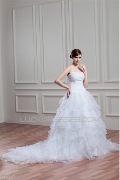 A-Line Sleeveless Satin Organza Soft Sweetheart Beaded Wedding Dresses 2030544