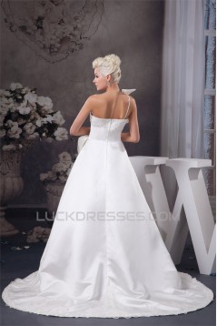 A-Line Sleeveless Satin Taffeta One-Shoulder Lace Wedding Dresses 2030545