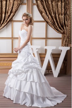 A-Line Sleeveless Satin Taffeta Sweetheart Sweet Wedding Dresses 2030546