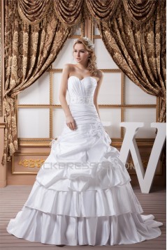 A-Line Sleeveless Satin Taffeta Sweetheart Sweet Wedding Dresses 2030546