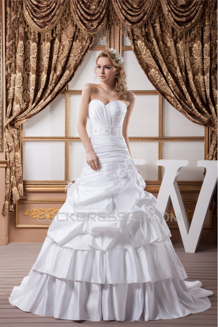 A-Line Sleeveless Satin Taffeta Sweetheart Sweet Wedding Dresses 2030546