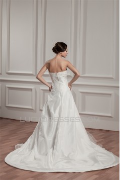 A-Line Sleeveless Satin Taffeta Sweetheart Sweet Wedding Dresses 2030547