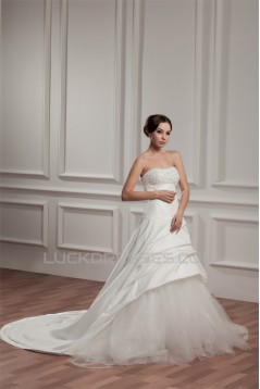 A-Line Sleeveless Satin Taffeta Sweetheart Sweet Wedding Dresses 2030547