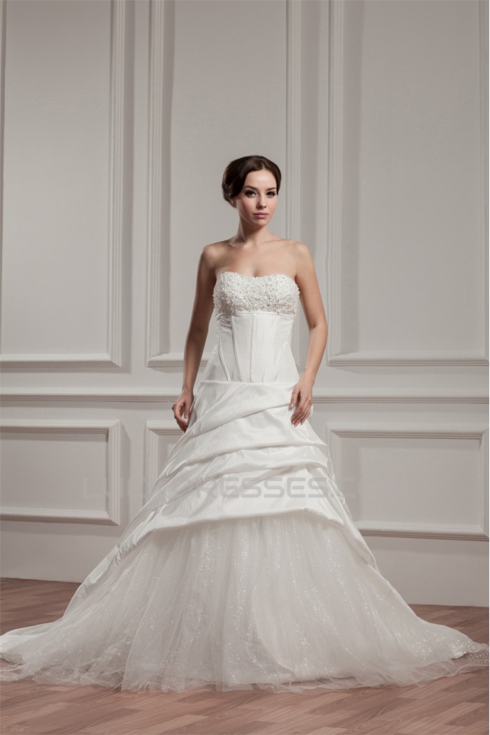 A-Line Sleeveless Satin Taffeta Sweetheart Sweet Wedding Dresses 2030547