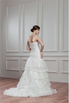 A-Line Sleeveless Spaghetti Straps Satin Organza New Arrival Wedding Dresses 2030549