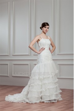 A-Line Sleeveless Spaghetti Straps Satin Organza New Arrival Wedding Dresses 2030549