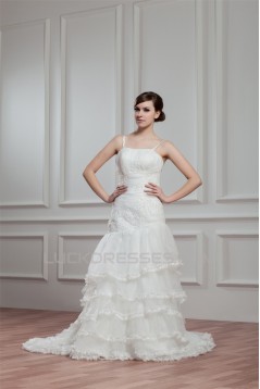 A-Line Sleeveless Spaghetti Straps Satin Organza New Arrival Wedding Dresses 2030549