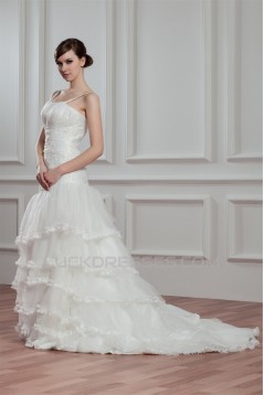 A-Line Sleeveless Spaghetti Straps Satin Organza New Arrival Wedding Dresses 2030549