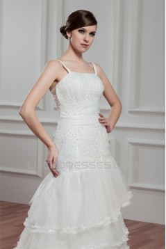 A-Line Sleeveless Spaghetti Straps Satin Organza New Arrival Wedding Dresses 2030549