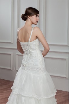 A-Line Sleeveless Spaghetti Straps Satin Organza New Arrival Wedding Dresses 2030549