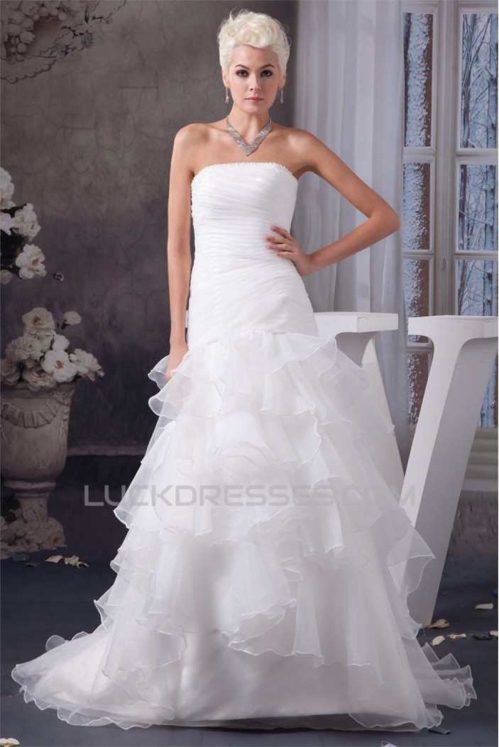 A-Line Sleeveless Strapless Beaded Wedding Dresses 2030551