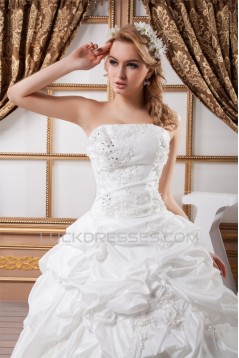 A-Line Sleeveless Strapless Satin Organza Sweet Wedding Dresses 2030552