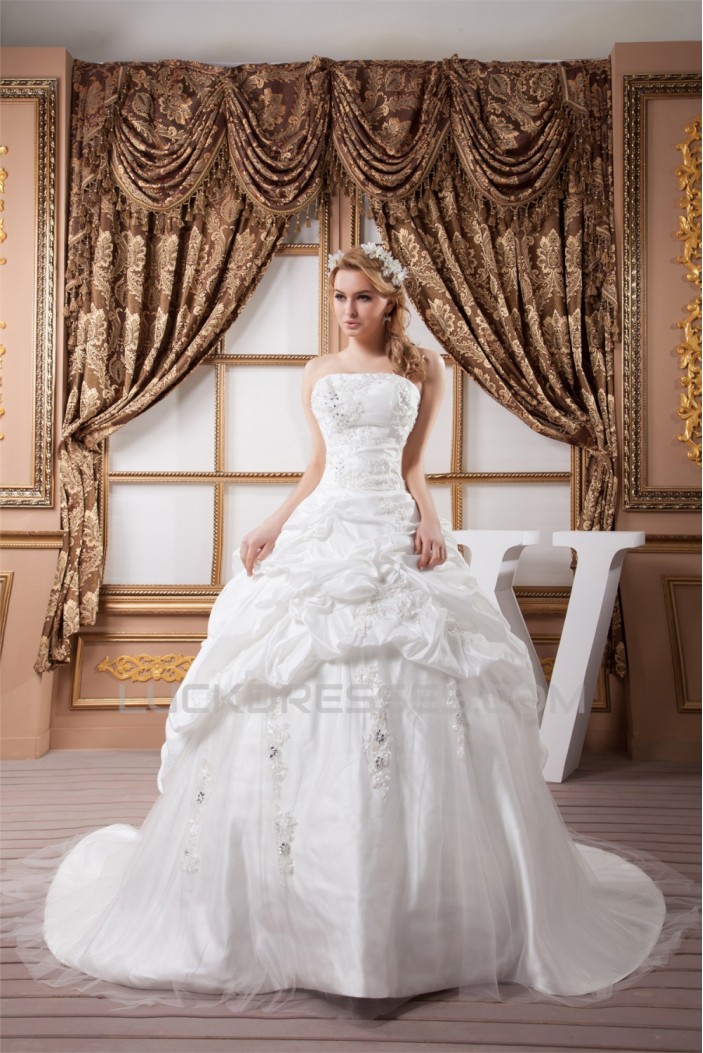 A-Line Sleeveless Strapless Satin Organza Sweet Wedding Dresses 2030552