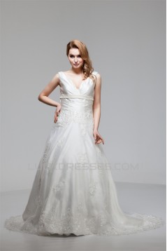 A-Line Sleeveless V-Neck Satin Organza New Arrival Wedding Dresses 2030556