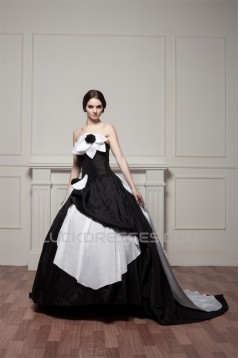 A-Line Strapless Brush Sweep Train Handmade Flowers Wedding Dresses 2030558