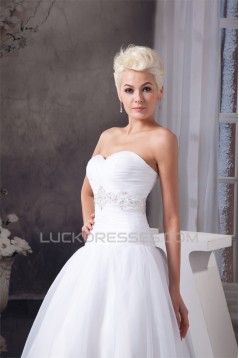 A-Line Sweetheart Satin Organza Sleeveless Beaded Floor Length Wedding Dresses 2030561