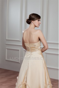 A-Line Sweetheart Sleeveless Satin Beaded Wedding Dresses 2030564