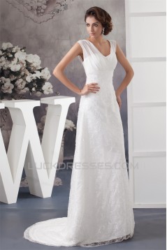 A-Line V-Neck Chiffon Silk like Satin Sleeveless New Arrival Wedding Dresses 2030567