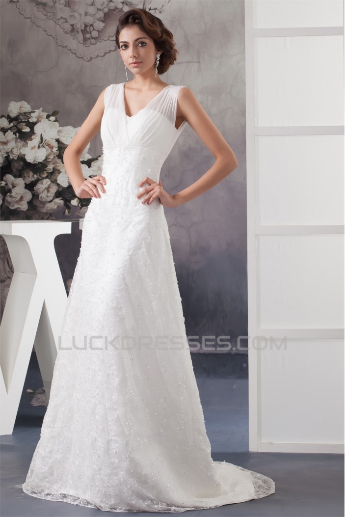 A-Line V-Neck Chiffon Silk like Satin Sleeveless New Arrival Wedding Dresses 2030567