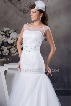 Amazing A-Line Satin Fine Netting Portrait Sleeveless Wedding Dresses 2030568