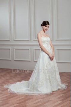 Amazing Satin Organza Sleeveless Strapless A-Line Wedding Dresses 2030575