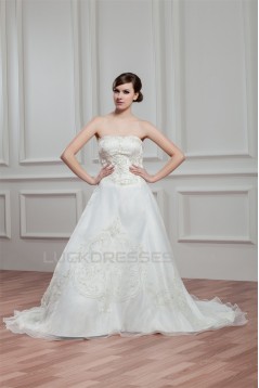 Amazing Satin Organza Sleeveless Strapless A-Line Wedding Dresses 2030575