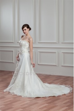 Amazing Satin Organza Sleeveless Strapless A-Line Wedding Dresses 2030575