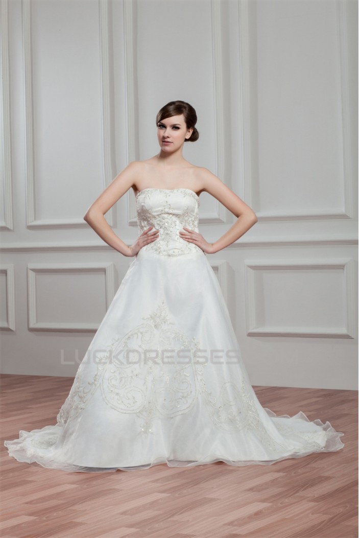 Amazing Satin Organza Sleeveless Strapless A-Line Wedding Dresses 2030575