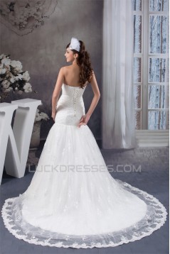 Amazing Sleeveless Satin Lace Strapless A-Line Wedding Dresses 2030584