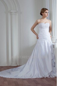 Amazing Sleeveless Satin Lace Sweetheart A-Line Lace Wedding Dresses 2030585