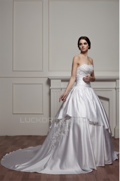 Amazing Soft Sweetheart Satin A-Line Beaded Lace Wedding Dresses 2030588