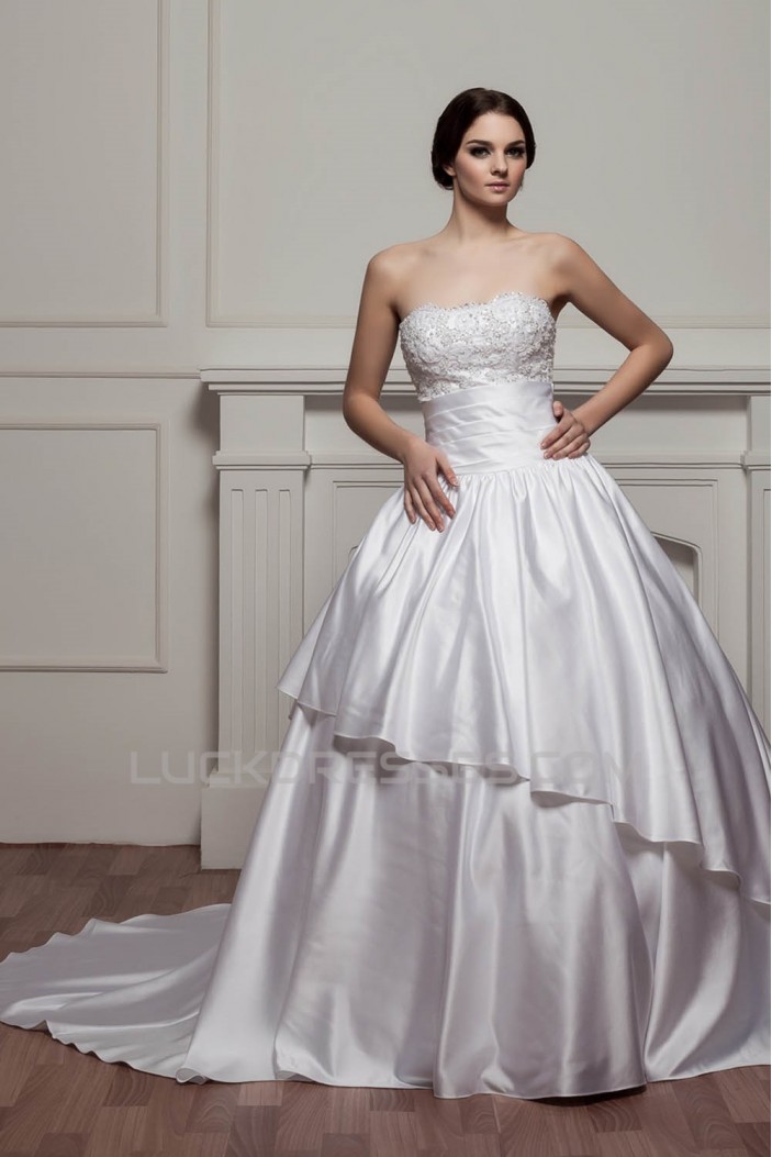 Amazing Soft Sweetheart Satin A-Line Beaded Lace Wedding Dresses 2030588